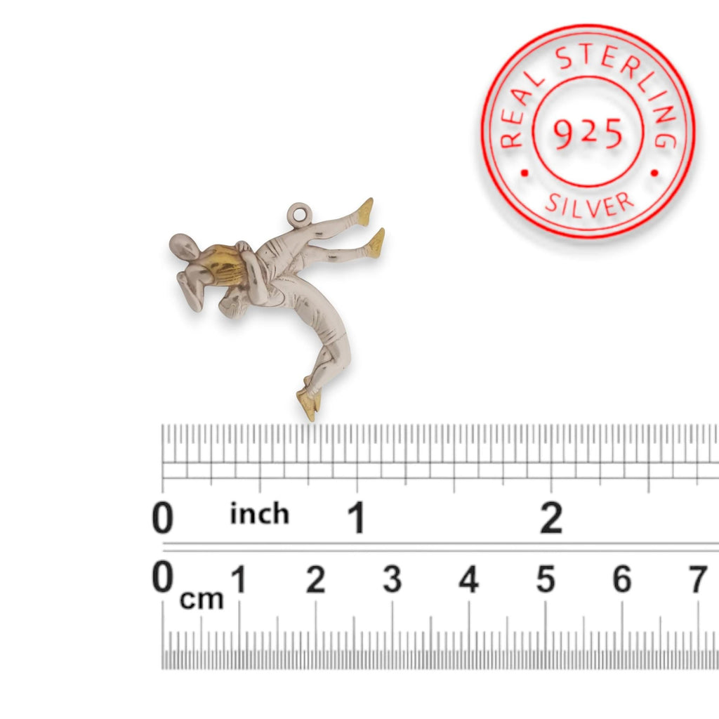 Борец – Мъжки спортен медальон за борба от сребро 925 с частично позлатено покритие – Ръчно изработено бижу талисман за спортисти, треньори и фенове на бойните изкуства – SSJ