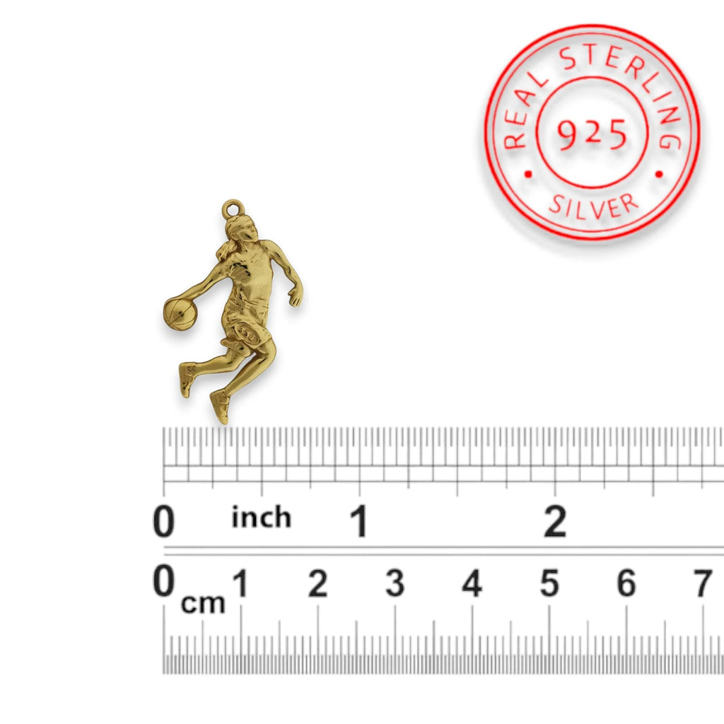 Баскетбол – Женски спортен медальон от сребро 925 с позлатено покритие – Ръчно изработено бижу талисман за баскетболистки и фенки на спорта – Идеален подарък за спортист, треньор или почитател – SSJ