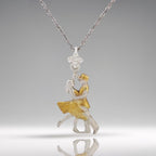 Looking for a romantic gift for her? This elegant two-tone tango pendant blends polished 925 sterling silver with graceful gold-plated accents — a tribute to the passion, precision, and connection found in Latin and ballroom dance.

The design features a dancing couple in fluid motion, symbolizing both the intensity of tango and the delicate harmony between strength and grace. The dual-metal finish adds timeless beauty and makes this piece