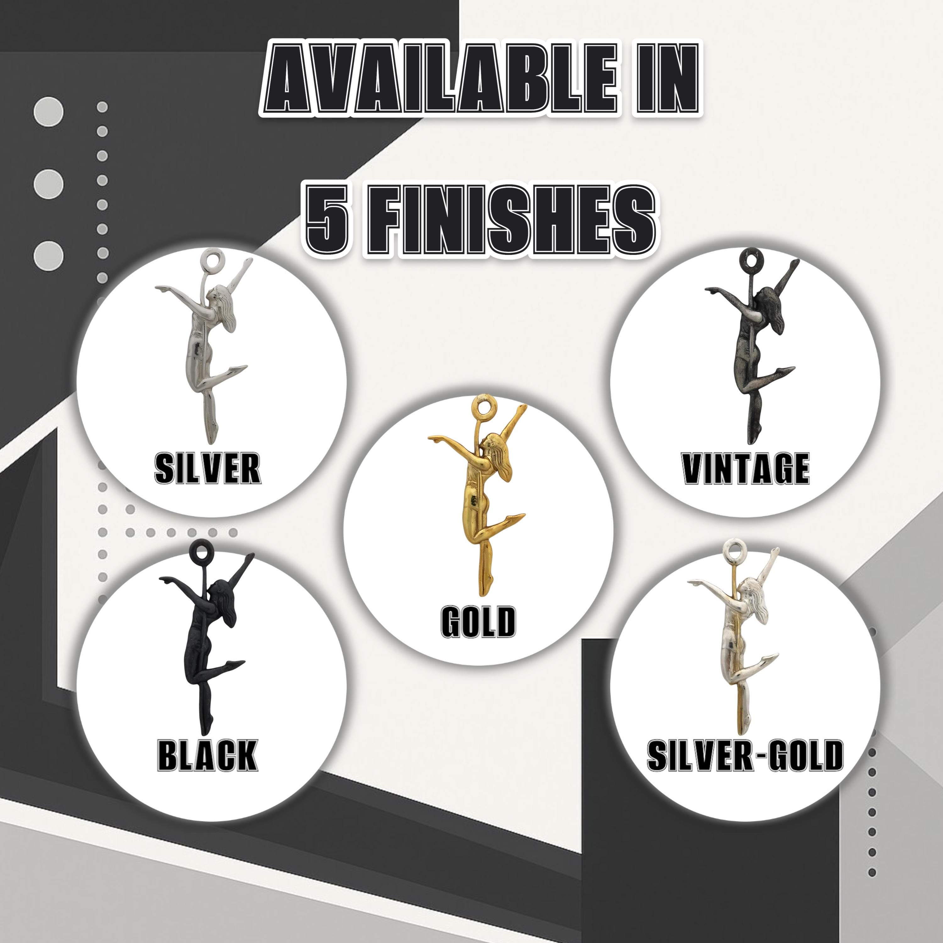 Pole Dance (Танци на пилон) – Дамски спортен медальон от сребро 925 с частично позлатено покритие – Ръчно изработено спортно бижу – Идеален подарък за жена, фенка на гимнастиката – SSJ