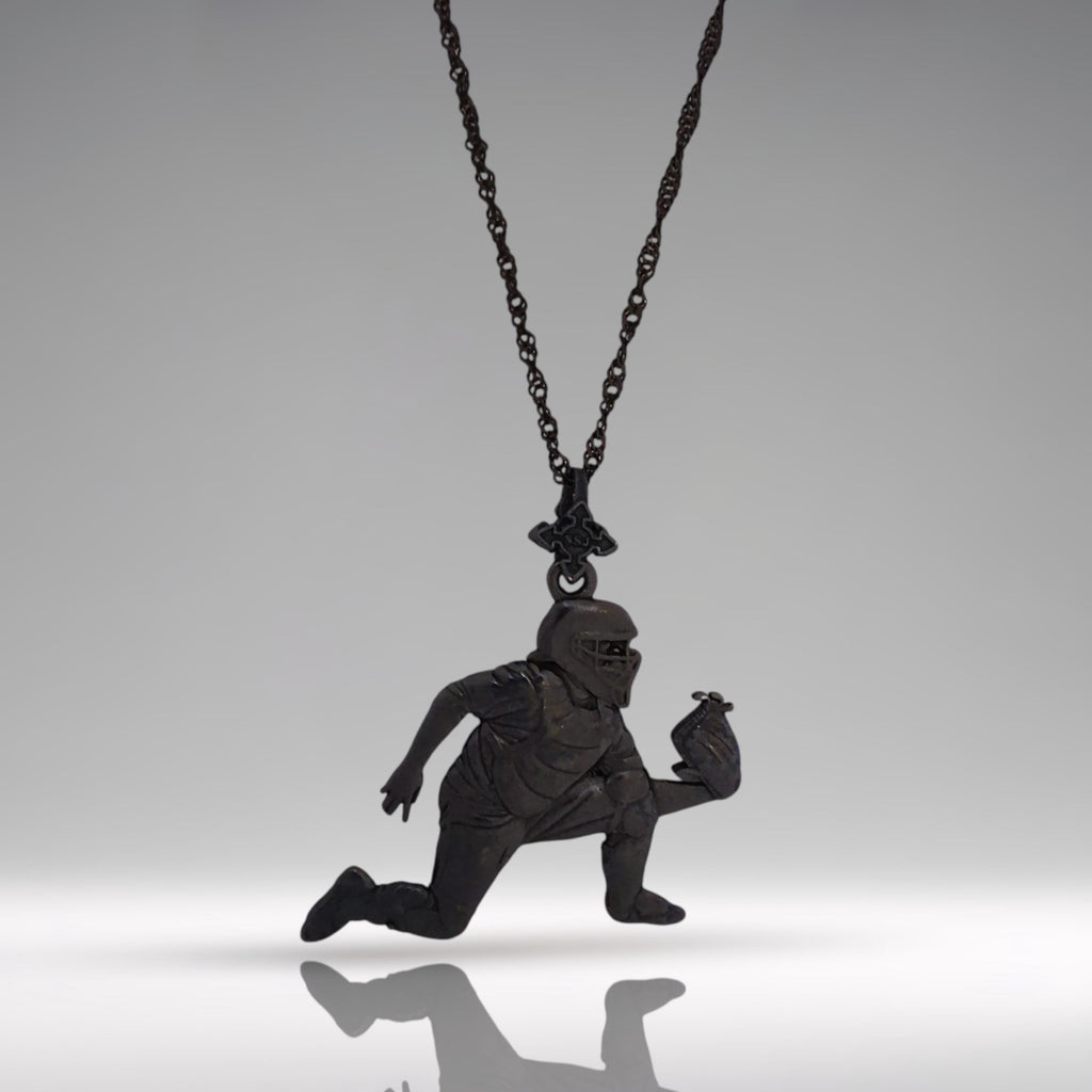 Бейзбол – Мъжка спортна висулка от сребро 925 с оксидирано черно покритие – Ръчно изработено бижу талисман за бейзболисти, треньори и фенове – SSJ