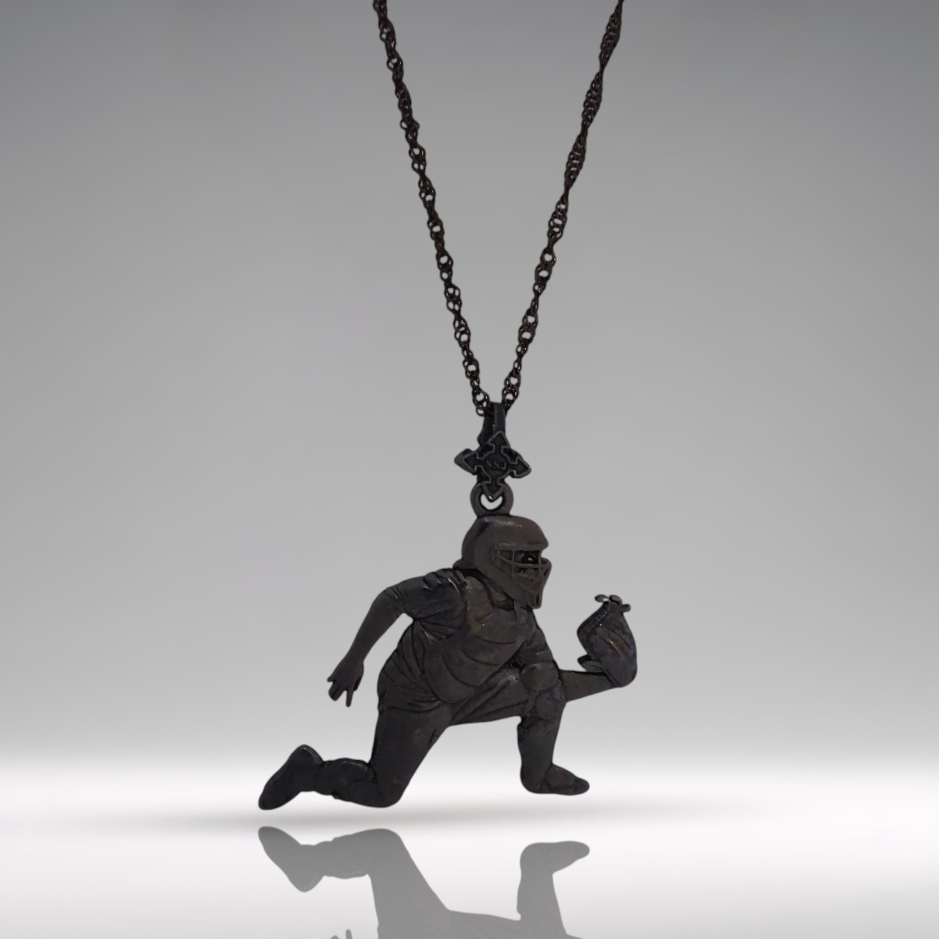 Бейзбол – Мъжка спортна висулка от сребро 925 с оксидирано черно покритие – Ръчно изработено бижу талисман за бейзболисти, треньори и фенове – SSJ