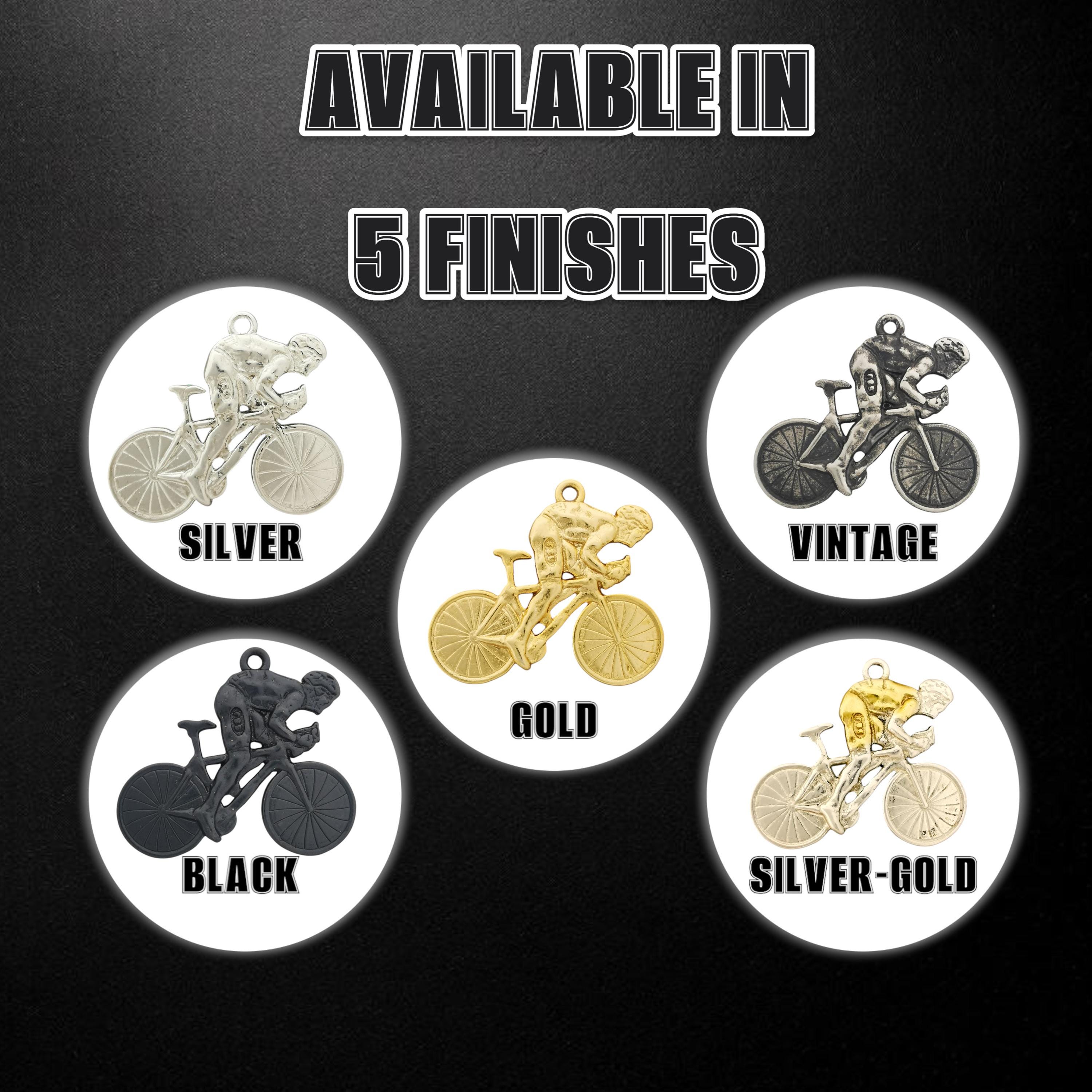 Колоездач – Велосипедист – Мъжки спортен медальон с винтидж покритие – Сребро 925 – Ръчно изработено бижу за любители на колоезденето – SSJ