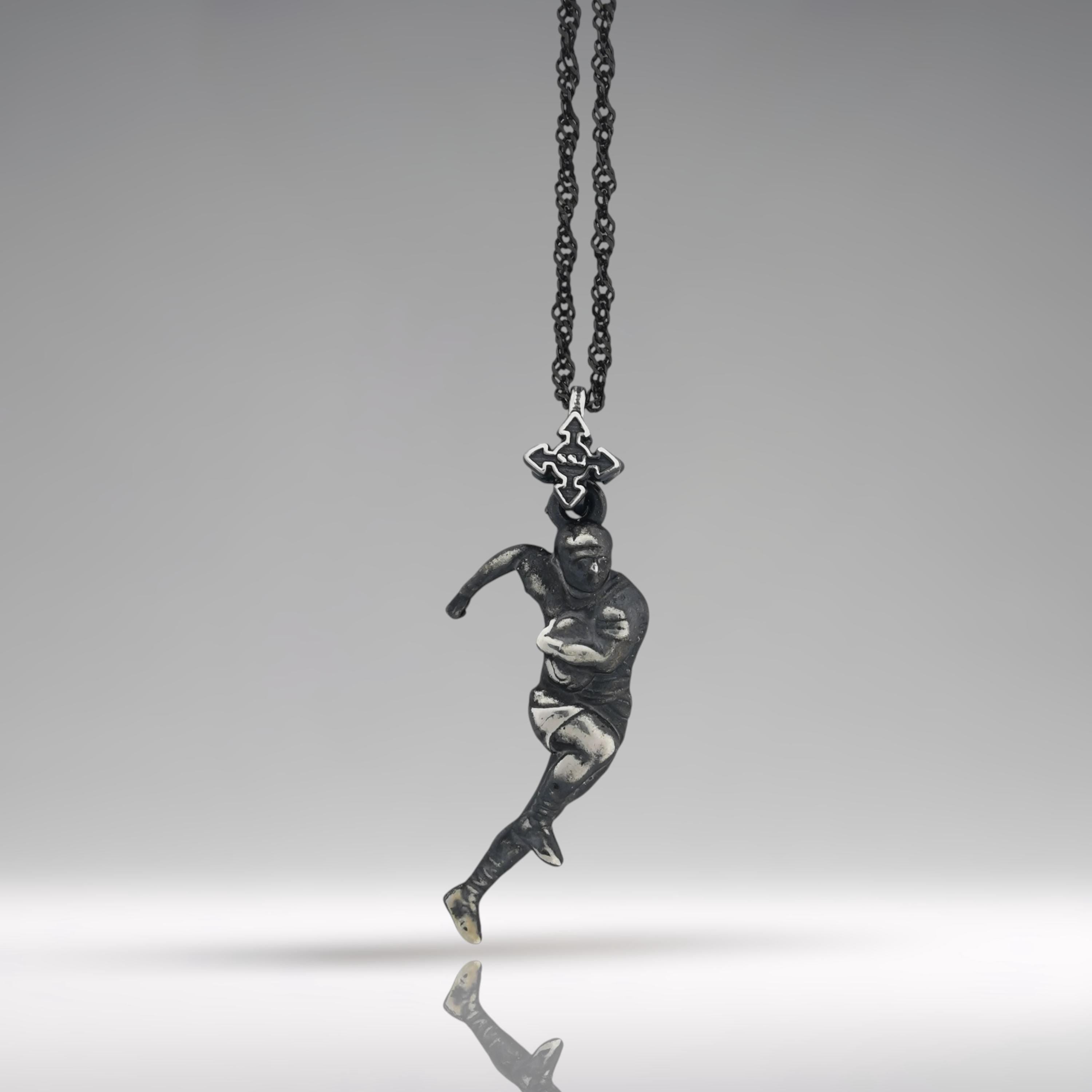 Ръгби – Мъжки спортен медальон от сребро 925 с винтидж покритие – Ръчно изработено спортно бижу – Идеален подарък за мъж, фен на ръгбито – SSJ