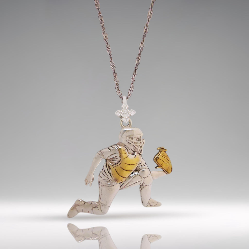 Бейзбол – Мъжки спортен медальон за бейзболист от сребро 925 с частично позлатено покритие – Ръчно изработено бижу талисман – Идеален подарък за спортисти, треньори и фенове – SSJ