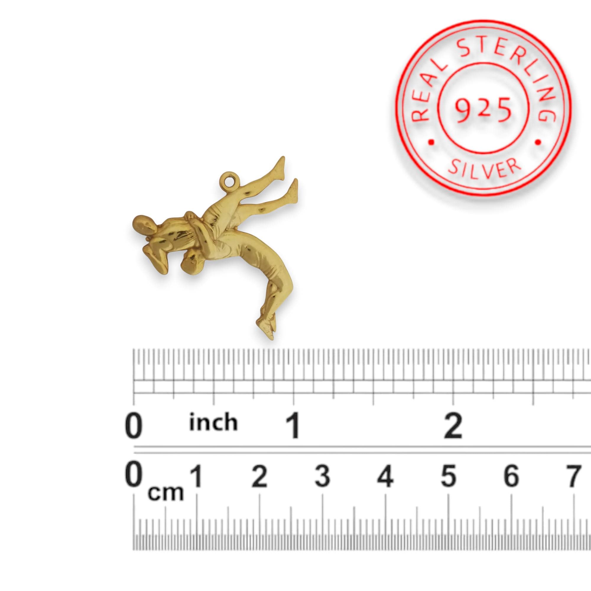 Борец – Мъжки спортен медальон за борба от сребро 925 с позлатено покритие – Ръчно изработено бижу талисман за спортисти, треньори и фенове на бойните изкуства – SSJ