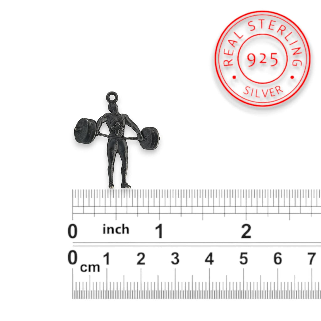 Вдигане на тежести – Мъжки спортен медальон от сребро 925 с оксидирано покритие – Ръчно изработено спортно бижу – Идеален подарък за мъж, фен на силовите спортове – SSJ