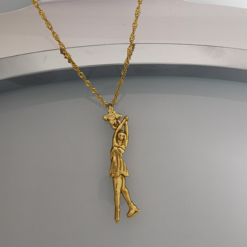 Фигурно пързаляне – Дамски спортен медальон от сребро 925 с позлатено покритие – Ръчно изработено спортно бижу – Идеален подарък за жена, фенка на фигурното пързаляне – SSJ