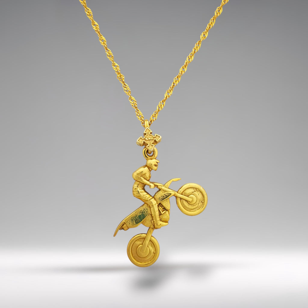 Мотокрос – Мъжки спортен медальон от сребро 925 с позлатено покритие – Ръчно изработено спортно бижу – Идеален подарък за мъж, фен на мотокроса – SSJ