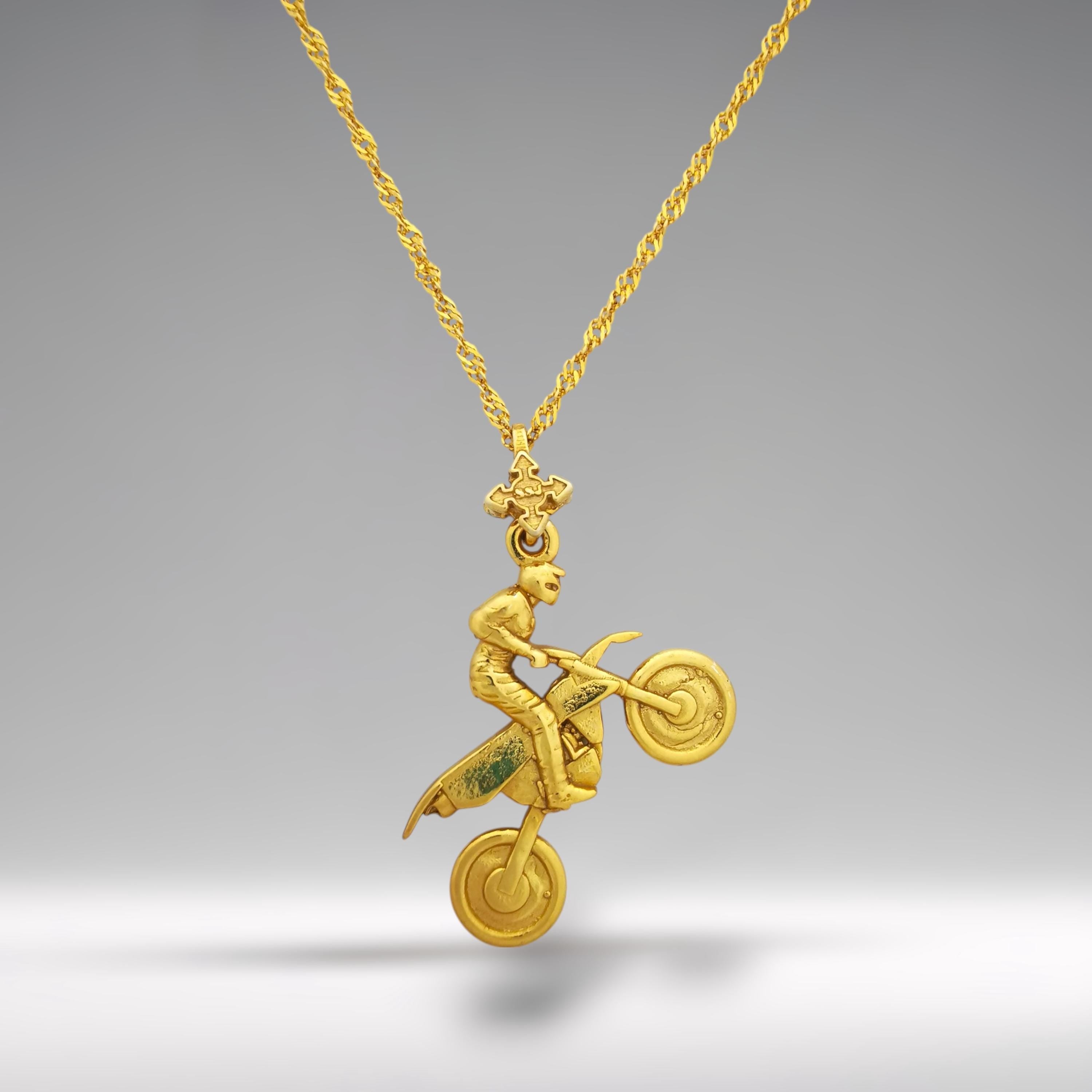 Мотокрос – Мъжки спортен медальон от сребро 925 с позлатено покритие – Ръчно изработено спортно бижу – Идеален подарък за мъж, фен на мотокроса – SSJ