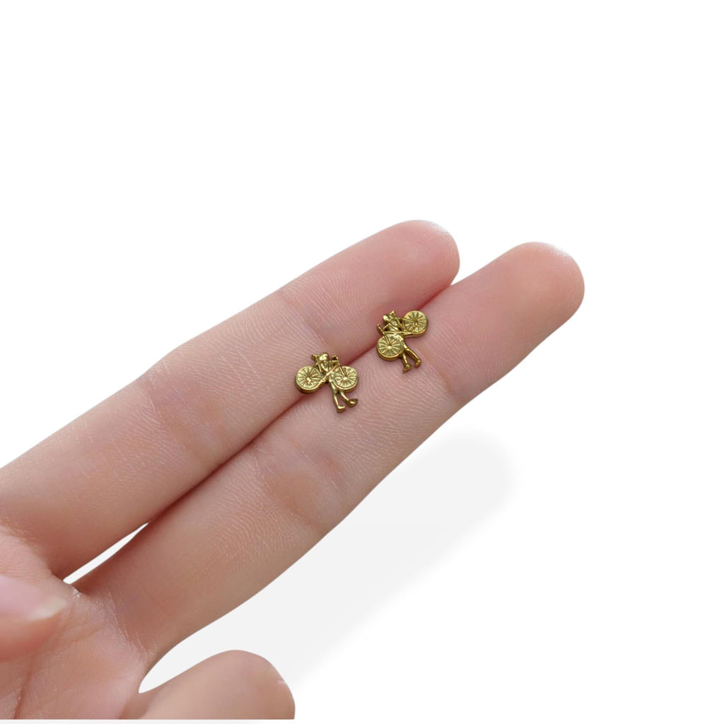 Дамски обеци „Колоездачка“ – Позлатено покритие – Сребро 925 – Ръчно изработени спортни бижута – SSJ