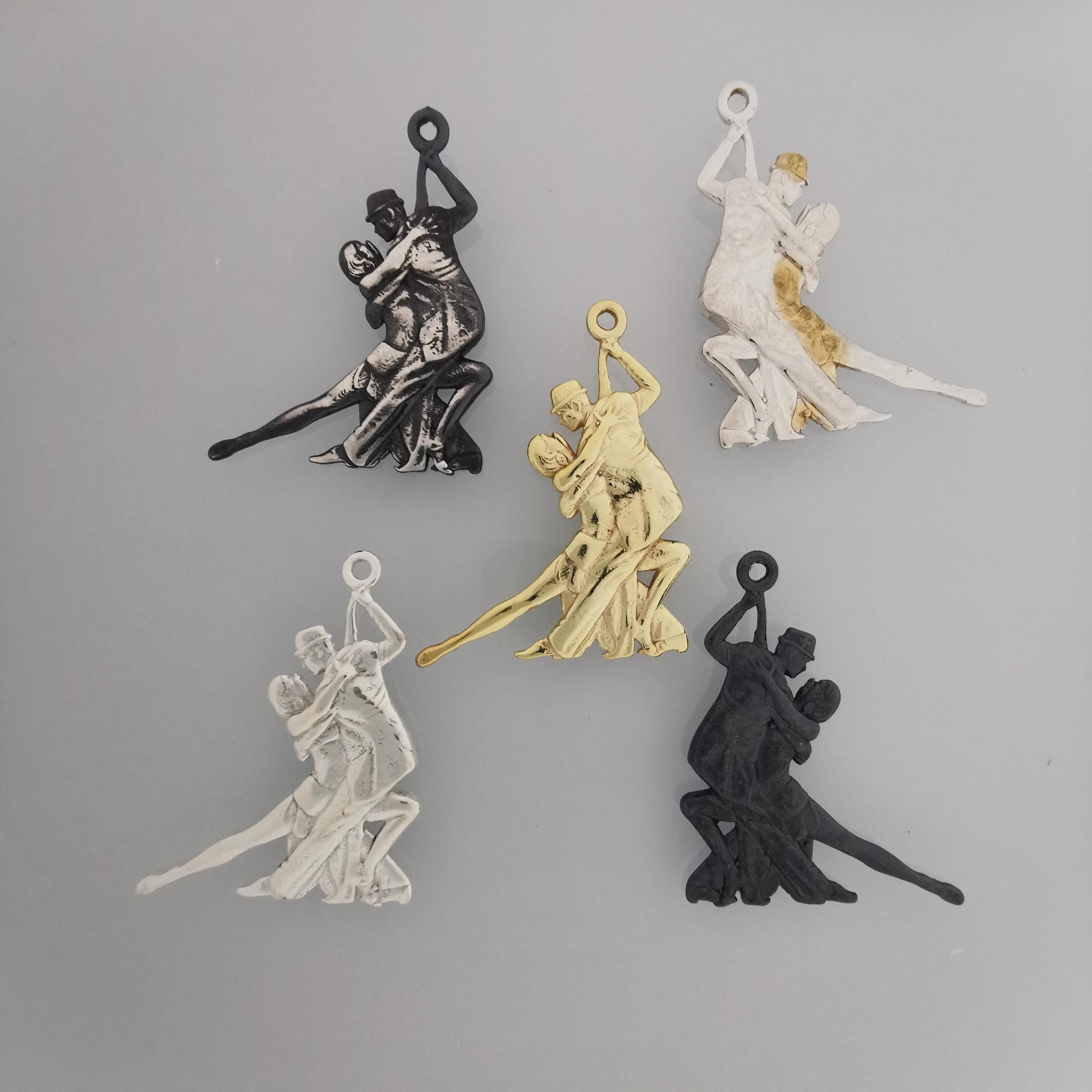 Аржентинско танго – Унисекс спортен медальон от сребро 925 с винтидж покритие – Ръчно изработено спортно бижу – Идеален подарък за жена, фенка на спортните танци – SSJ