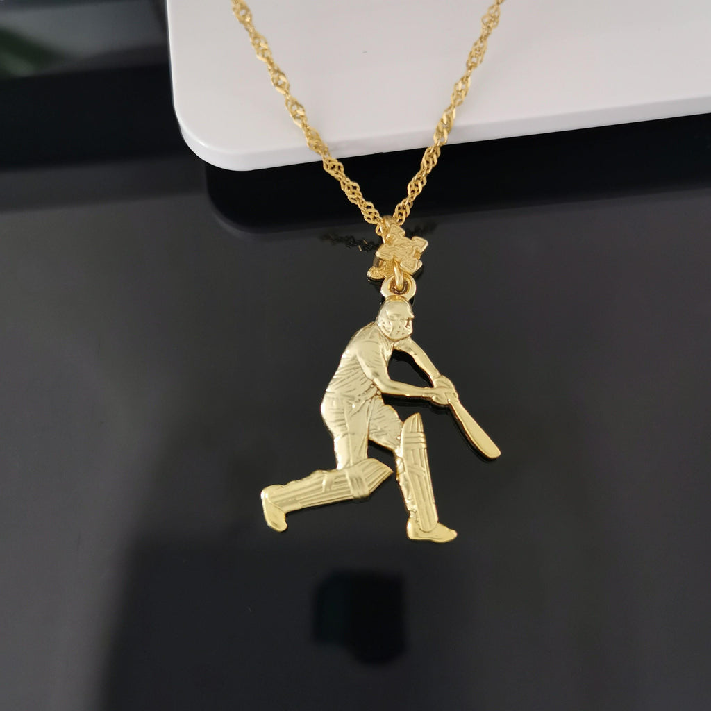 Крикет – Мъжки спортен медальон с позлатено покритие – Сребро 925 – Ръчно изработено спортно бижу/талисман – Идеален подарък за спортист – SSJ
