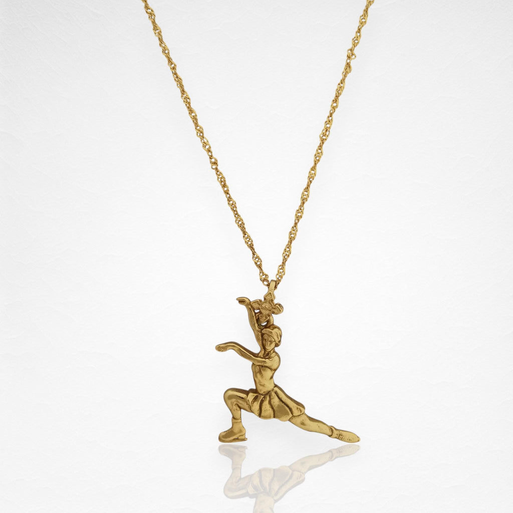 Фигурно пързаляне – Дамски спортен медальон от сребро 925 с позлатено покритие – Ръчно изработено спортно бижу – Идеален подарък за жена, фенка на фигурното пързаляне – SSJ