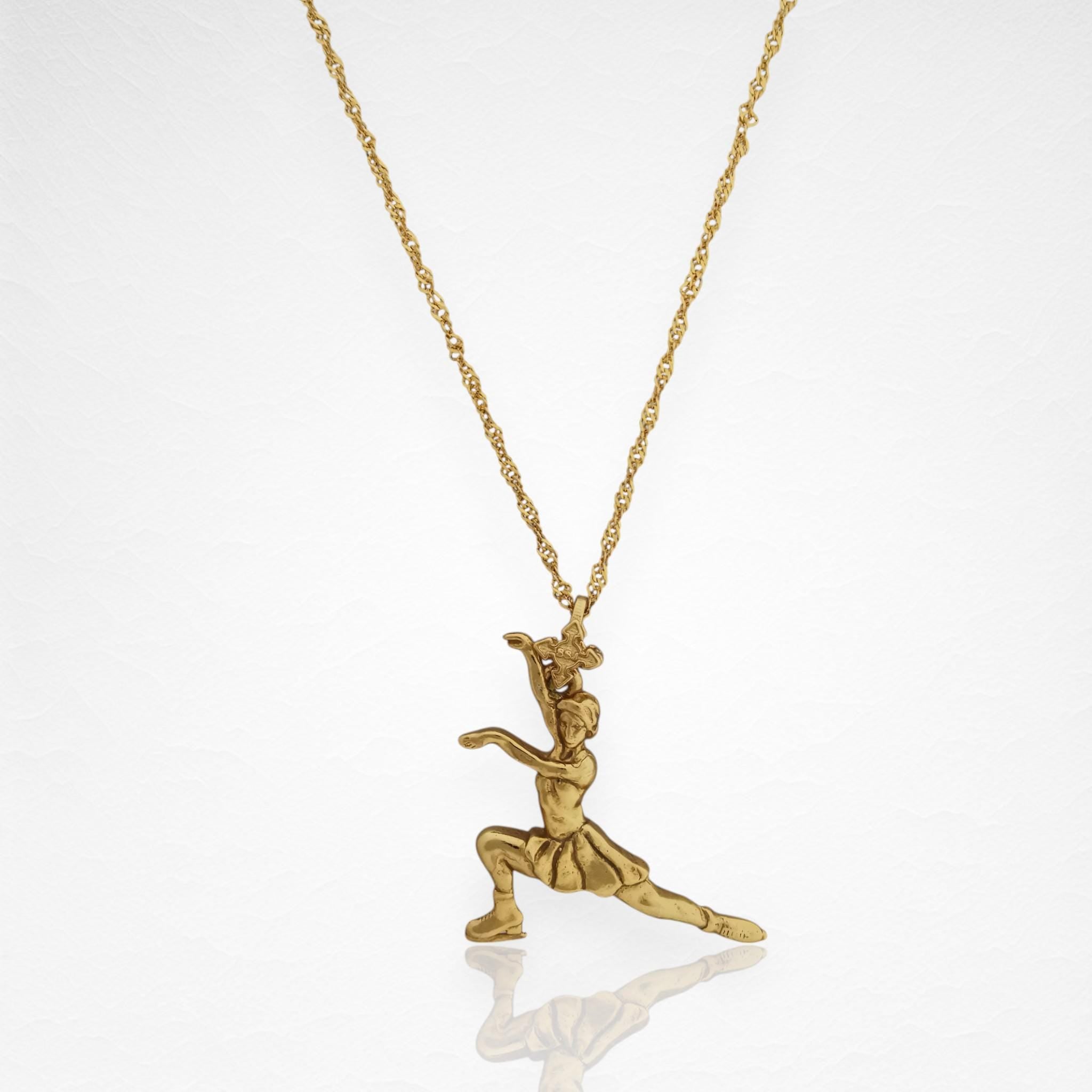 Фигурно пързаляне – Дамски спортен медальон от сребро 925 с позлатено покритие – Ръчно изработено спортно бижу – Идеален подарък за жена, фенка на фигурното пързаляне – SSJ