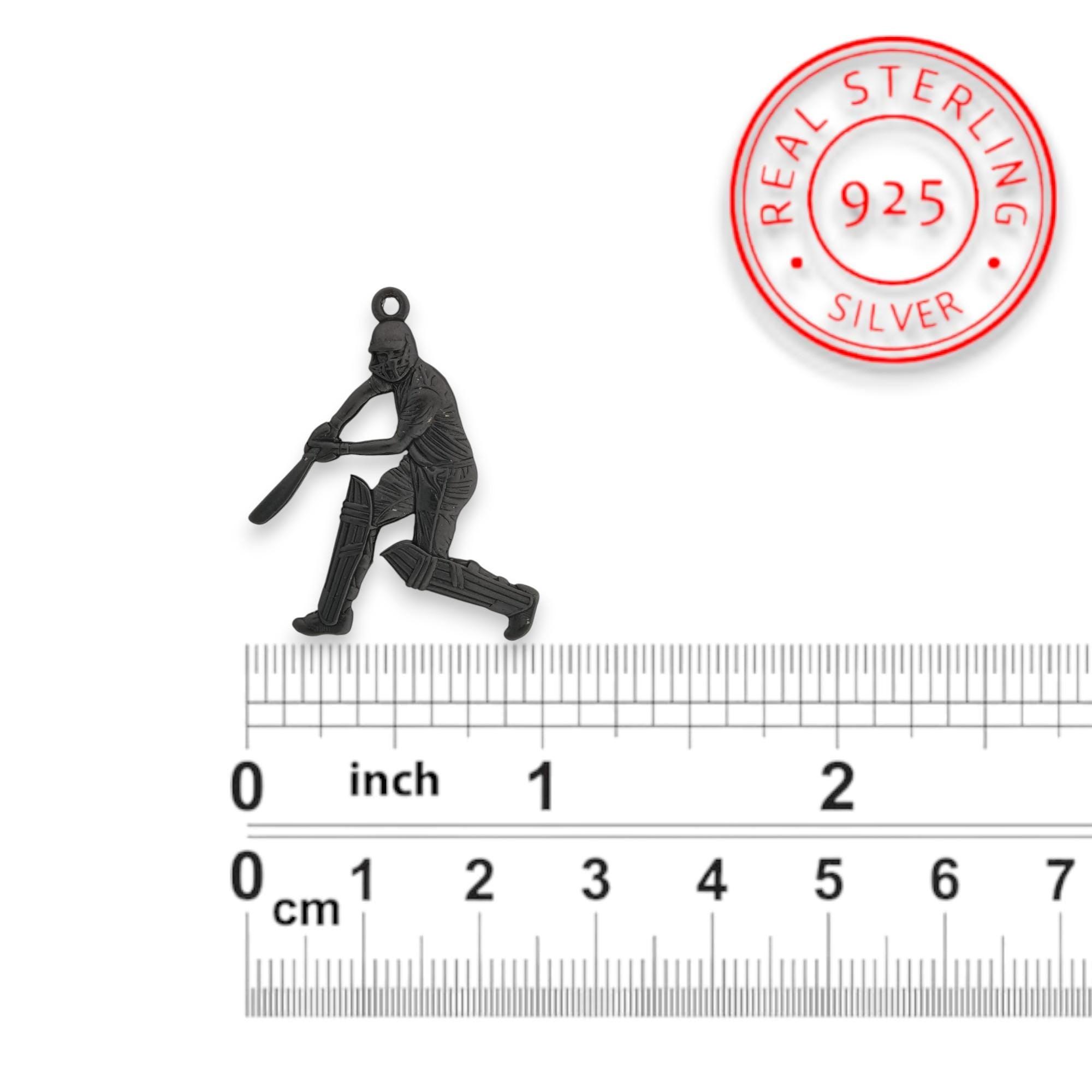 Крикет – Мъжки спортен медальон от оксидирано сребро 925 – Ръчно изработено бижу/талисман – Идеален подарък за спортист – SSJ