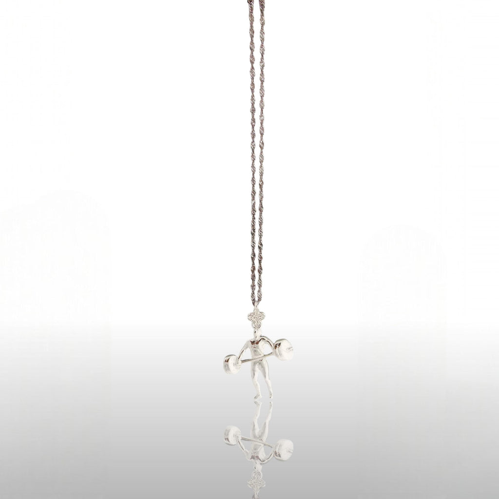 Вдигане на тежести – Мъжки спортен медальон от сребро 925 в класическо сребро – Ръчно изработено спортно бижу – Идеален подарък за мъж, фен на силовите спортове – SSJ