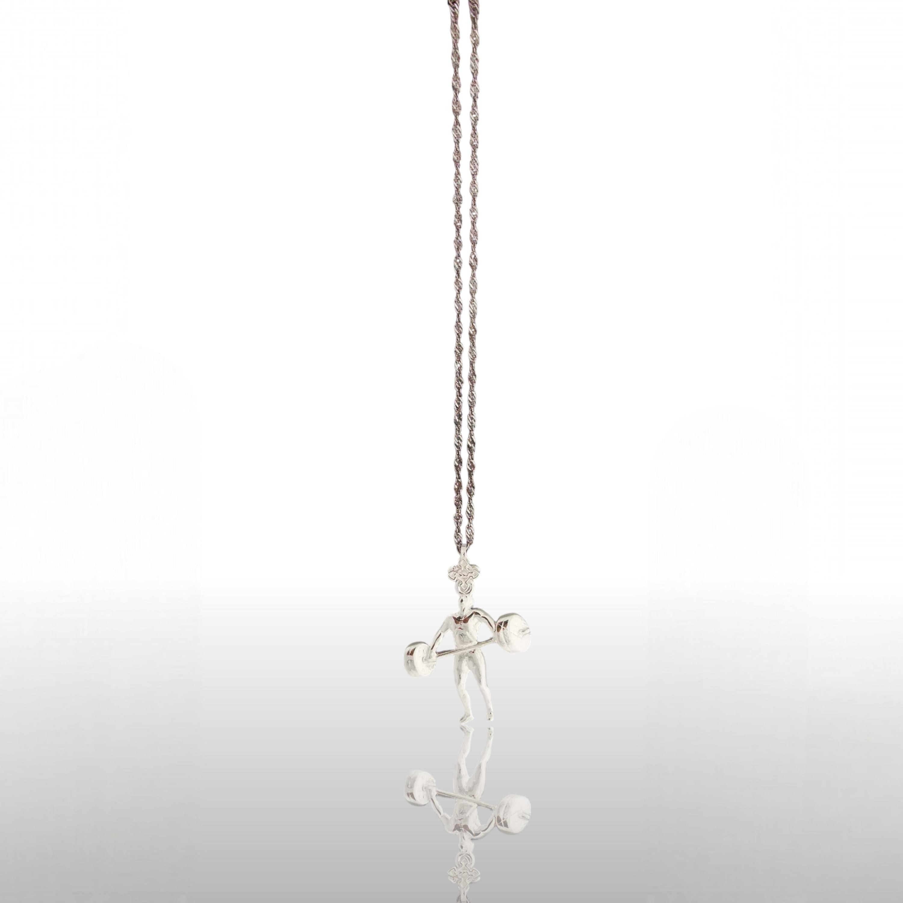 Вдигане на тежести – Мъжки спортен медальон от сребро 925 в класическо сребро – Ръчно изработено спортно бижу – Идеален подарък за мъж, фен на силовите спортове – SSJ