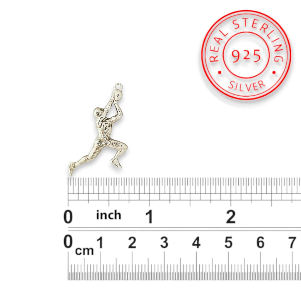 Баскетбол – Мъжки спортен медальон от сребро 925 с класическо полирано покритие – Ръчно изработено бижу талисман за баскетболисти и фенове – Идеален подарък за спортист, треньор или почитател – SSJ