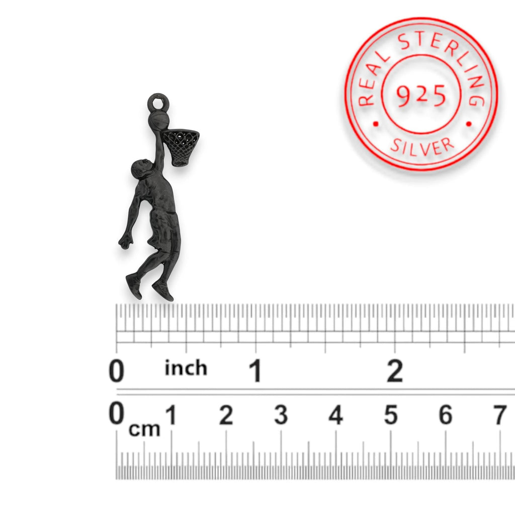 Баскетбол – Мъжки спортен медальон от сребро 925 с оксидирано покритие – Ръчно изработено бижу талисман за баскетболисти и фенове – Идеален подарък за спортист или треньор – SSJ