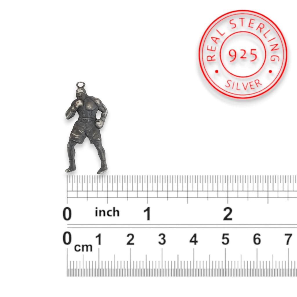 Боксьор – Мъжки спортен медальон за бойци, боксьори и MMA атлети от сребро 925 с оксидирано покритие – Ръчно изработено бижу талисман за бойни изкуства – SSJ