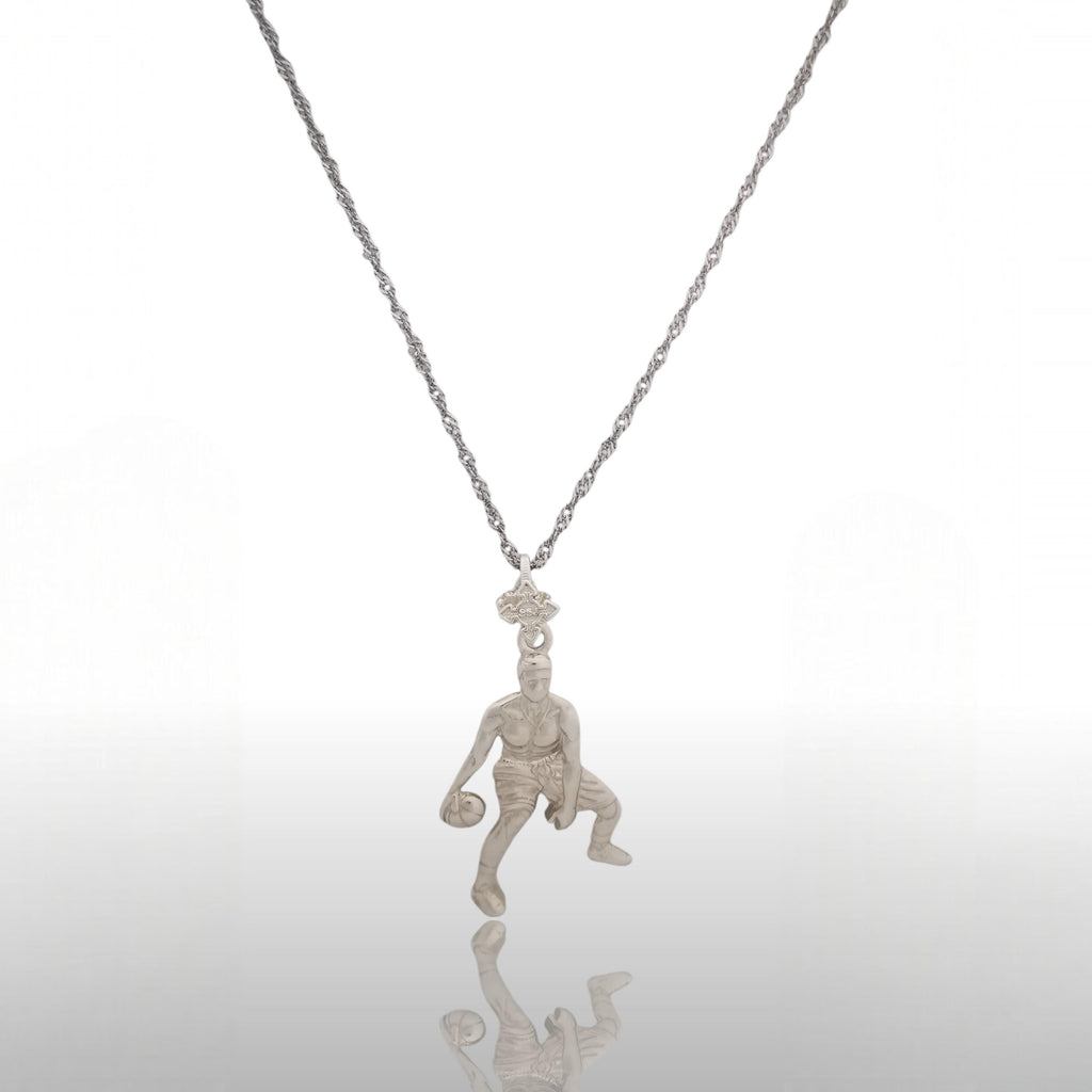 Баскетбол – Мъжки спортен медальон от сребро 925 – Ръчно изработено бижу талисман за баскетболисти и фенове – Идеален подарък за спортист, треньор или почитател – SSJ