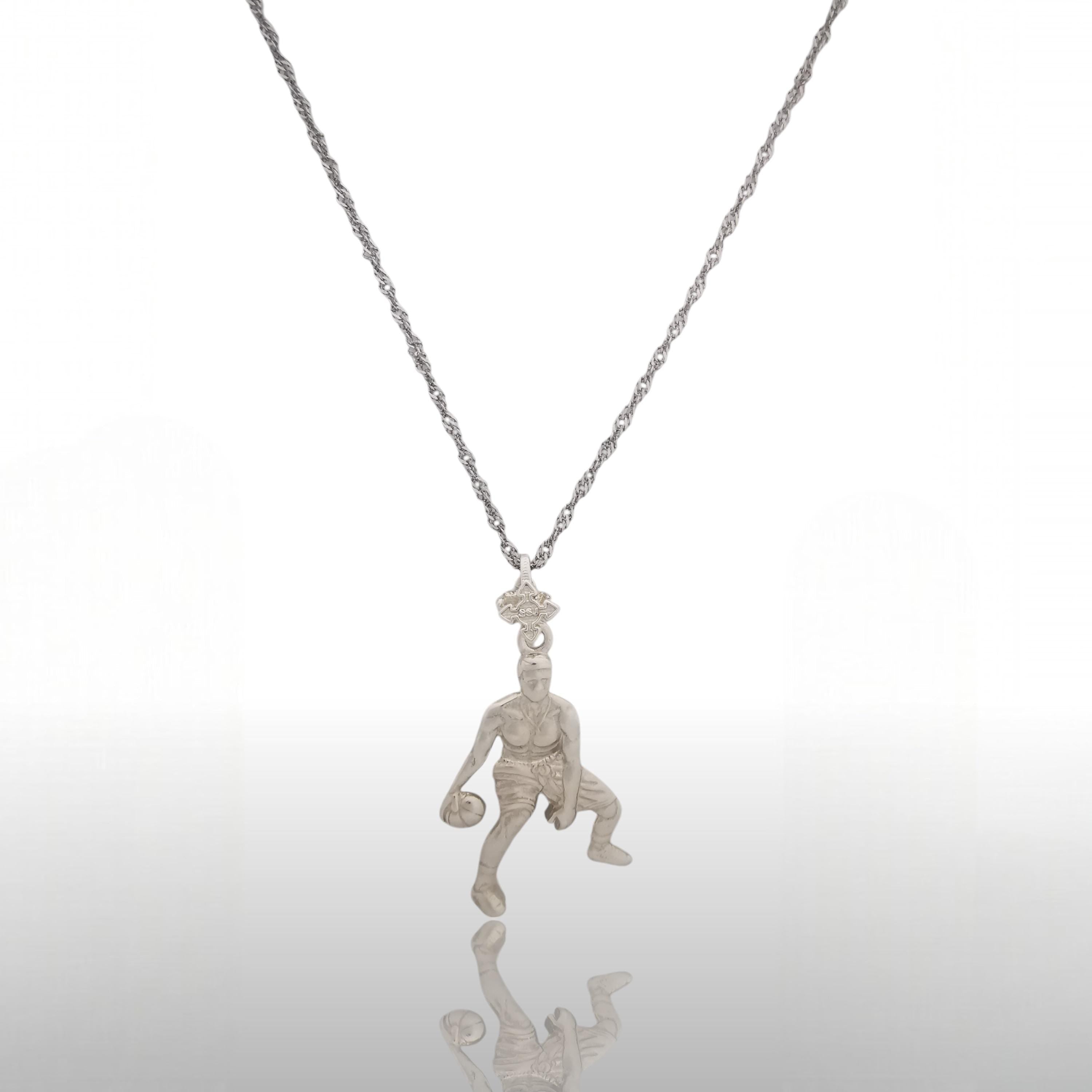 Баскетбол – Мъжки спортен медальон от сребро 925 – Ръчно изработено бижу талисман за баскетболисти и фенове – Идеален подарък за спортист, треньор или почитател – SSJ