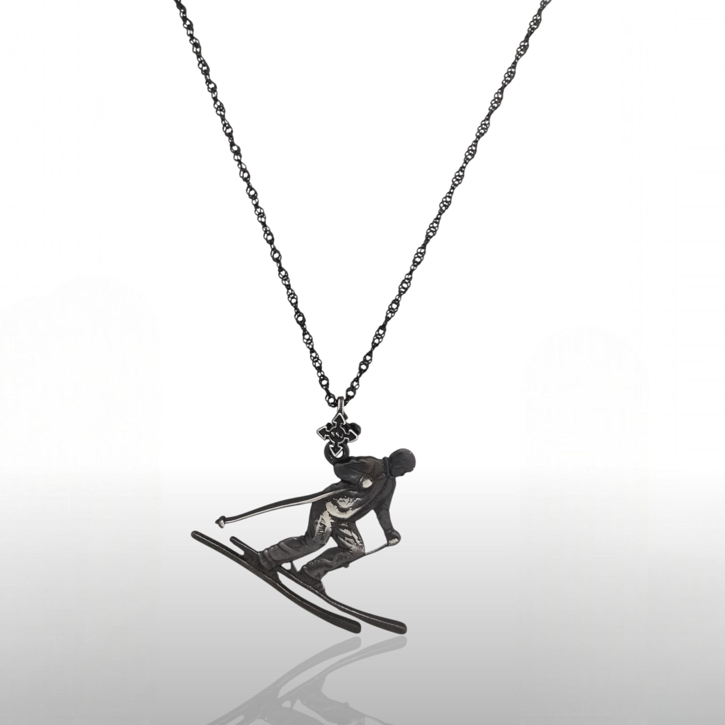 Сребърен медальон 925 ски – Скиор, винтидж стил