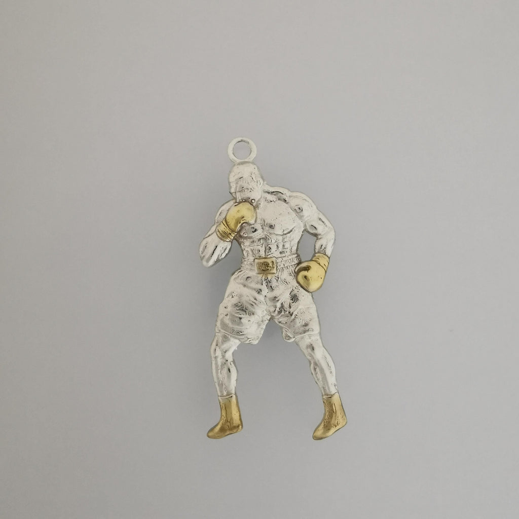 Боксьор – Мъжки спортен медальон за бойци, боксьори и MMA атлети от сребро 925 с частично позлатено покритие – Ръчно изработено бижу талисман за бойни изкуства – SSJ