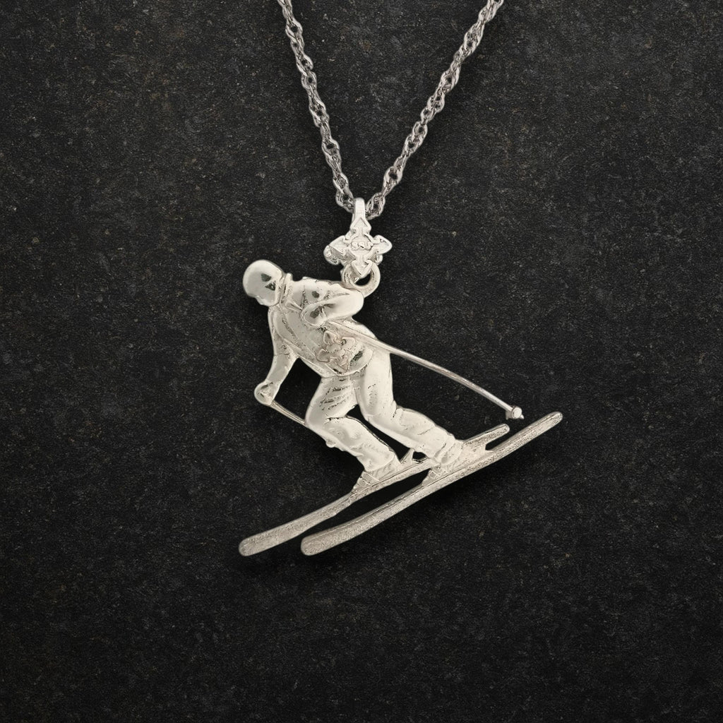 Скиор – Унисекс спортен медальон от класическо сребро 925 – Ръчно изработено спортно бижу – Идеален подарък за фен на зимните спортове – SSJ