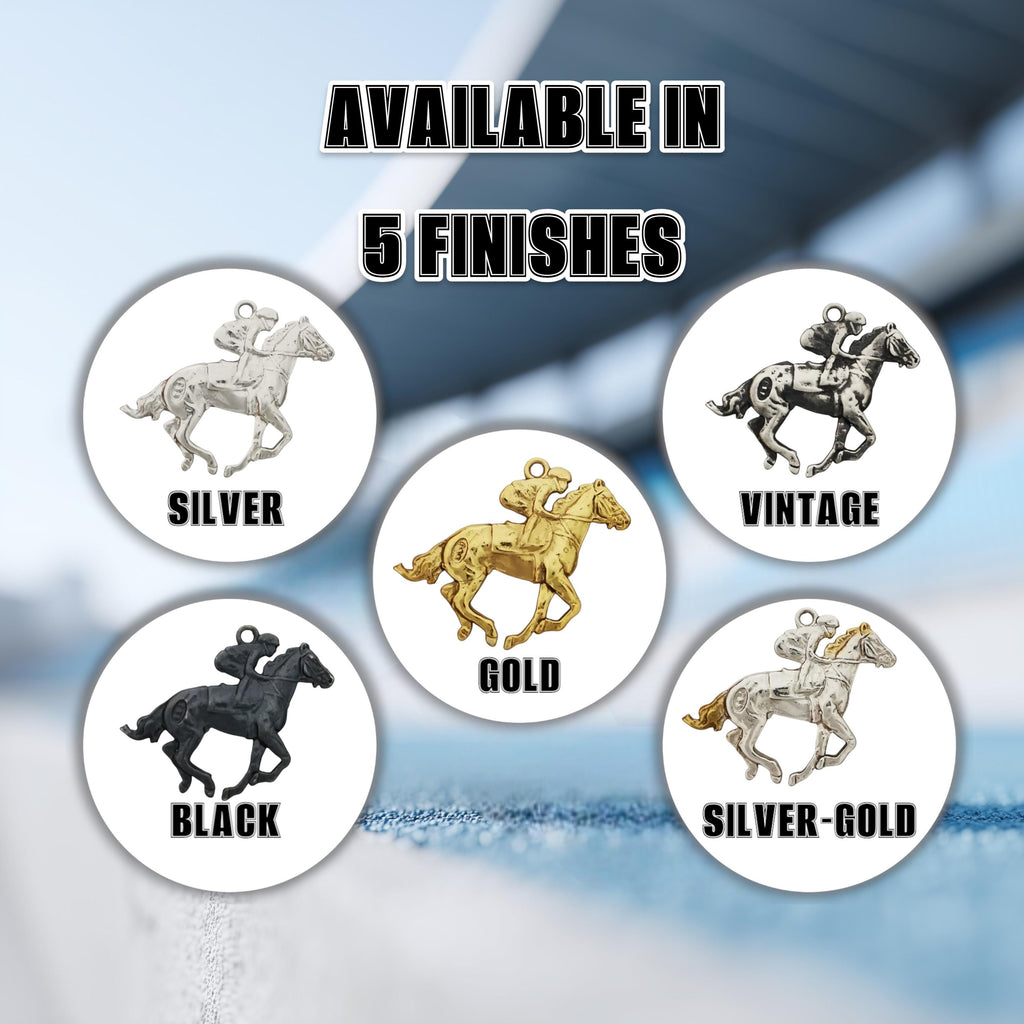 Жокей – Мъжки спортен медальон със състезателен кон – Оксидирано сребро 925 – Ръчно изработено бижу/талисман конен спорт – Идеален подарък – SSJ