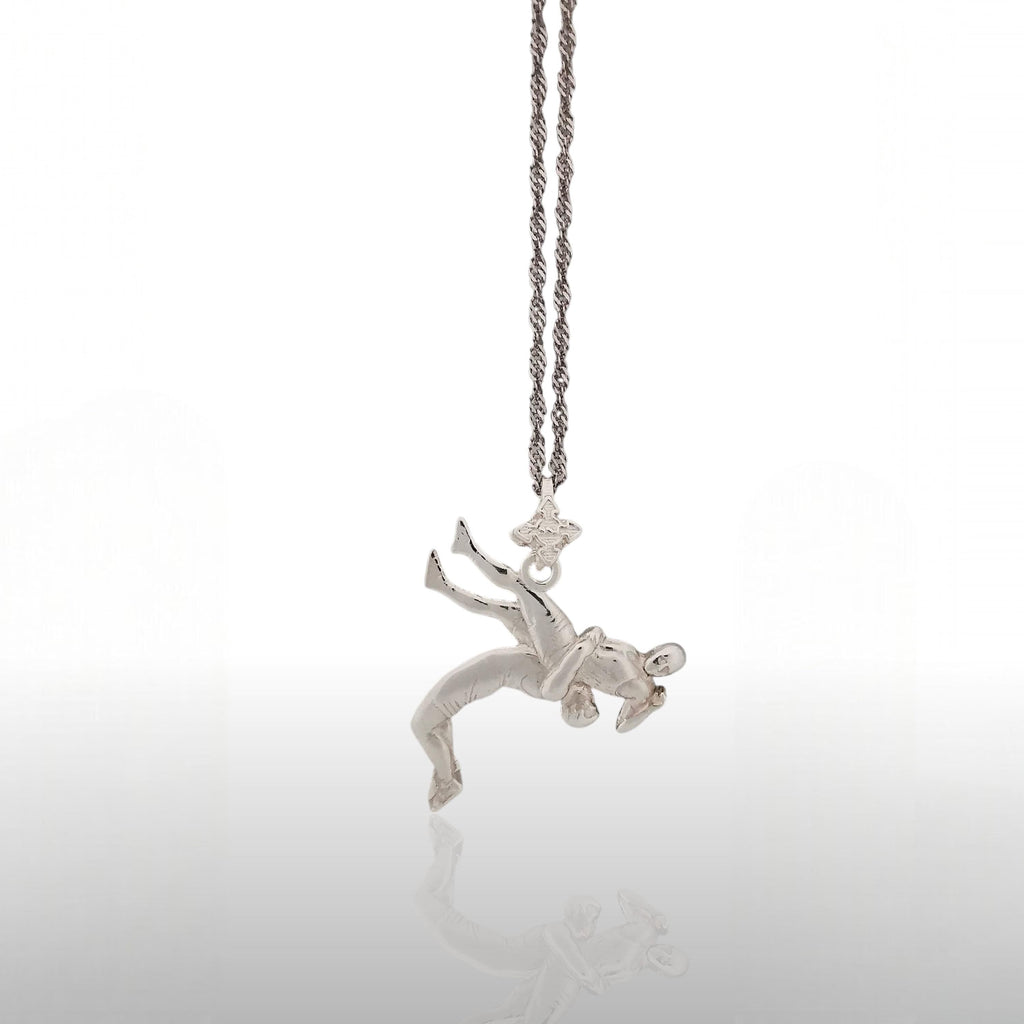 Борба – Мъжки спортен медальон за борба от сребро 925 – Ръчно изработено бижу талисман за спортисти, треньори и фенове на бойните изкуства – SSJ