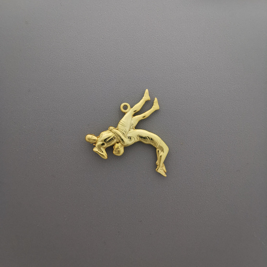 Борец – Мъжки спортен медальон за борба от сребро 925 с позлатено покритие – Ръчно изработено бижу талисман за спортисти, треньори и фенове на бойните изкуства – SSJ