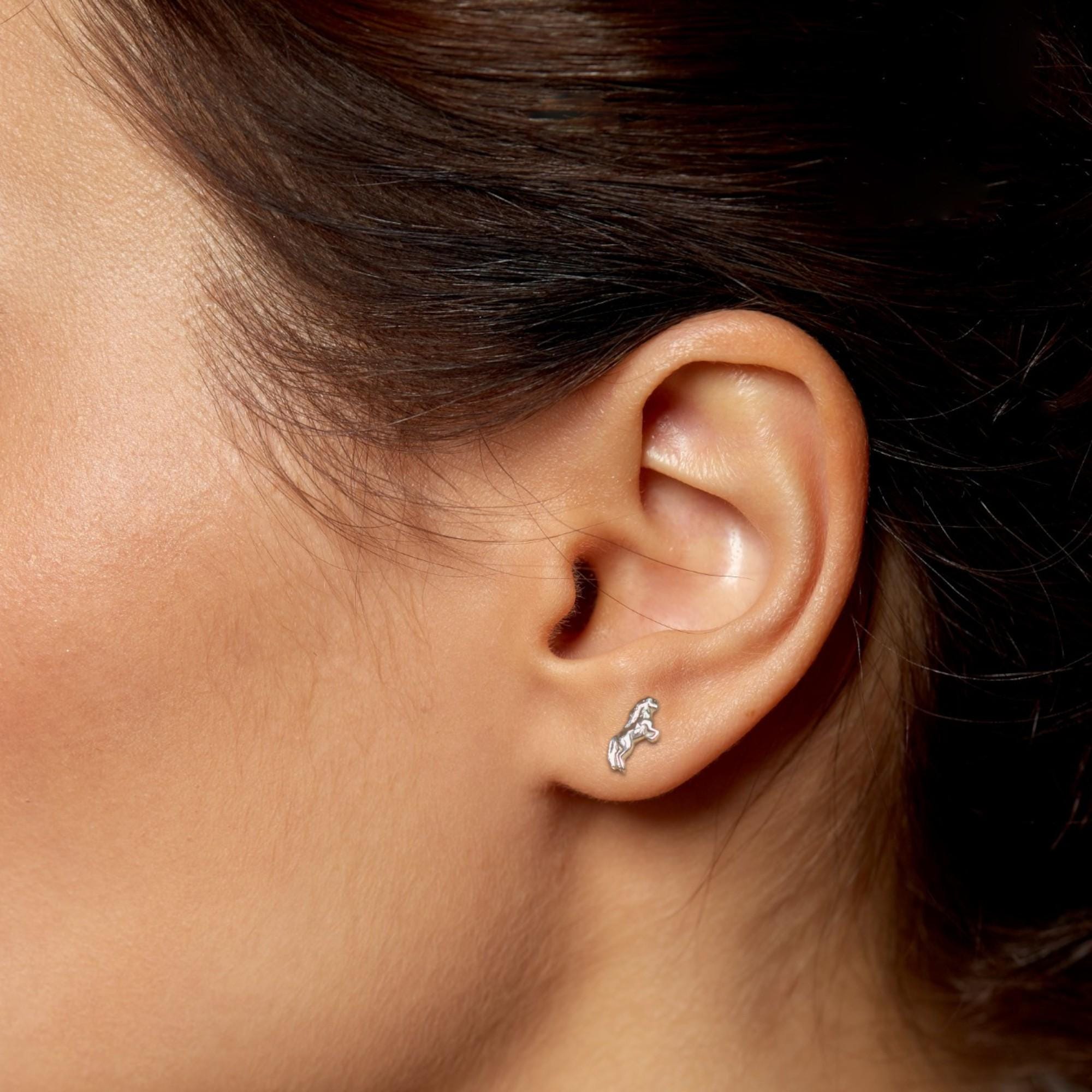 Кон – Дамски обеци – Класическо сребро 925 – Ръчно изработени спортни бижута/талисмани конен спорт – Идеален подарък за жена – SSJ