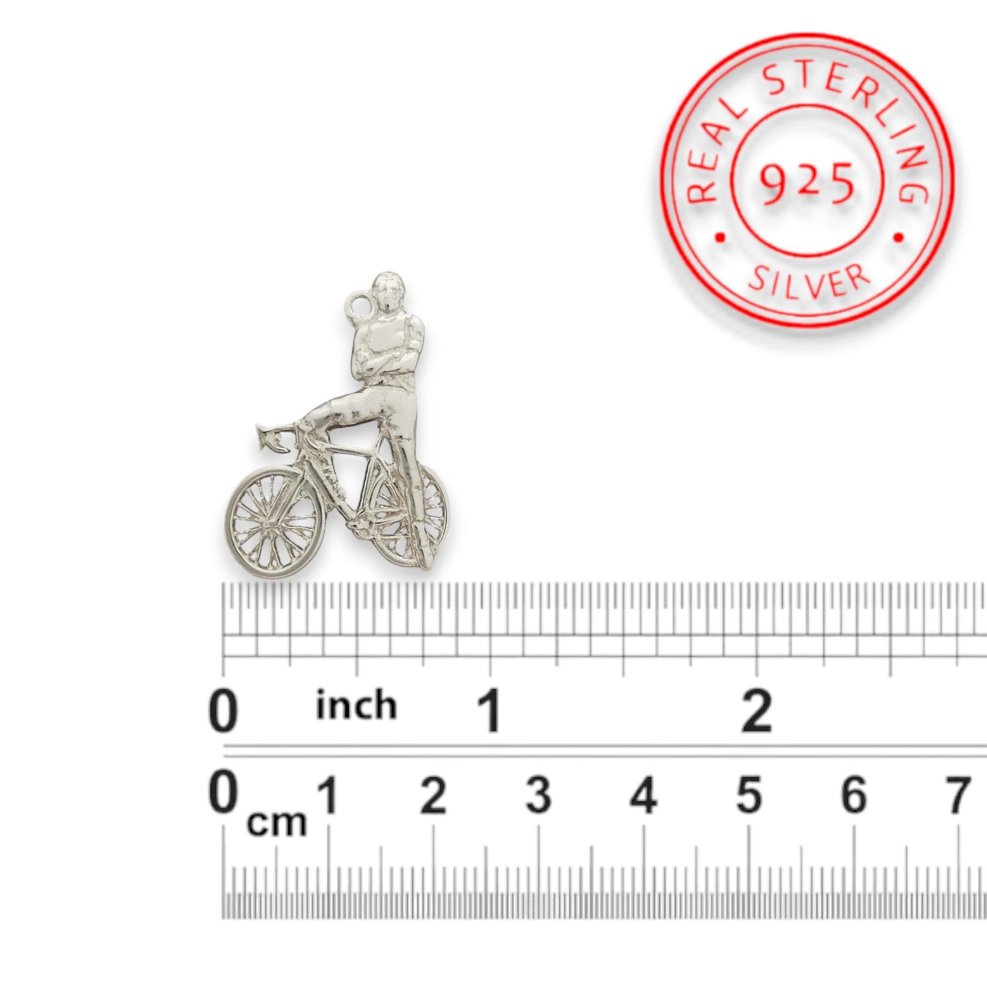 Сребърен медальон 925 колоездене – Колоездач, полирано сребро