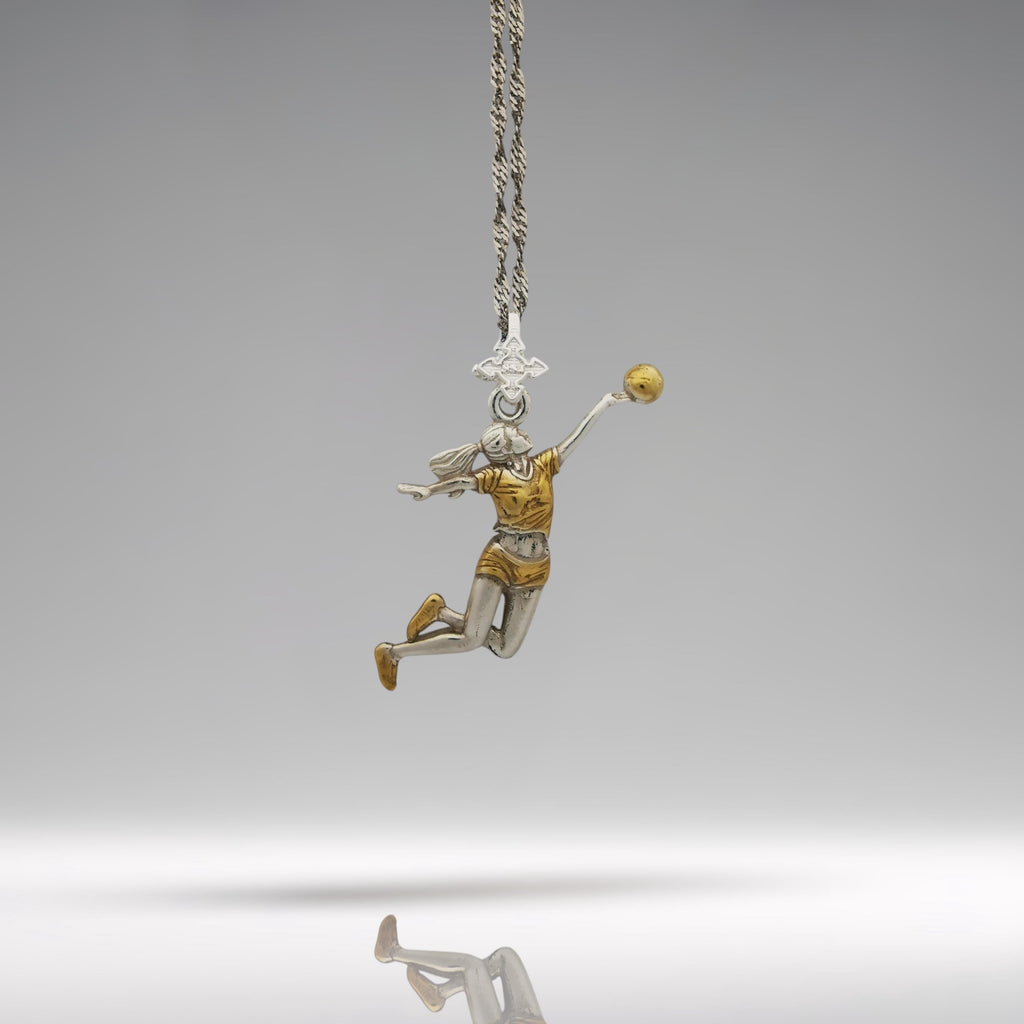 Волейболистка – Женски спортен медальон с частично позлатено покритие – Сребро 925 – Ръчно изработено бижу/талисман – SSJ