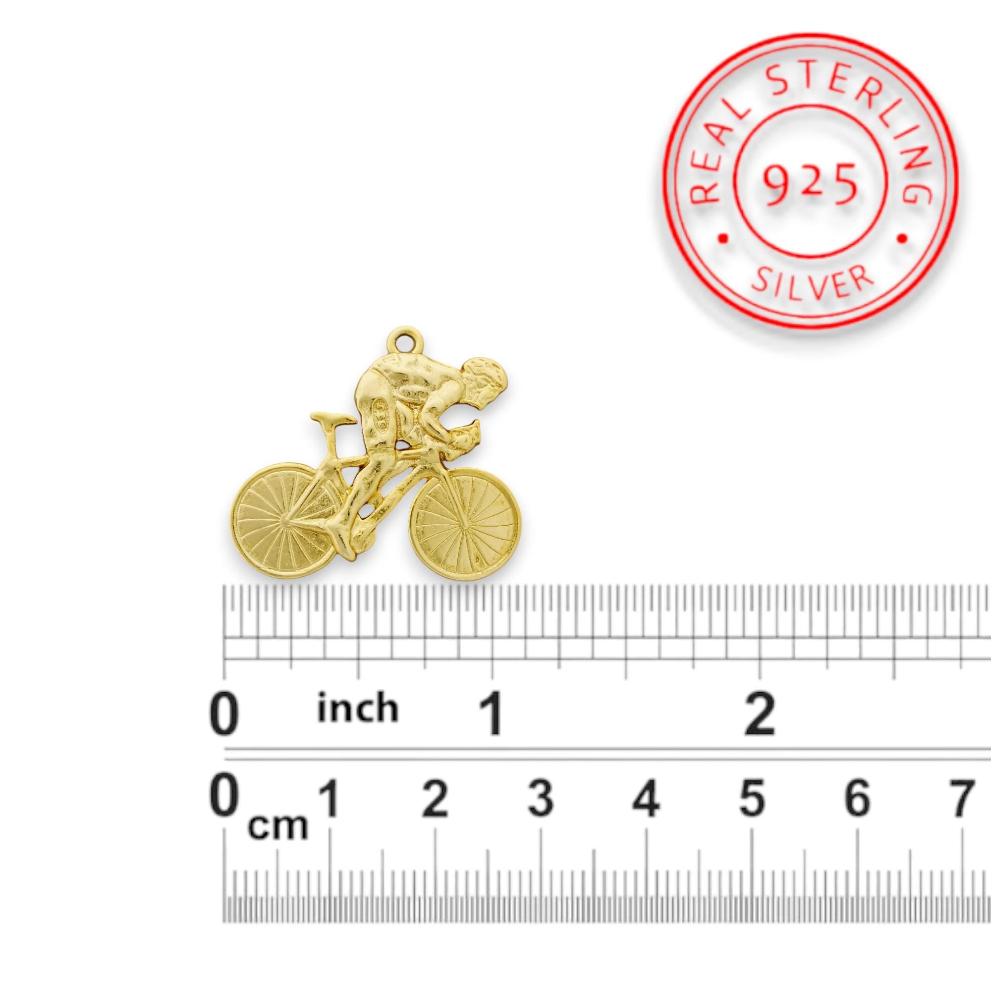 Колоездач – Велосипедист – Мъжки спортен медальон с позлатено покритие – Сребро 925 – Ръчно изработено бижу за любители на колоезденето – SSJ