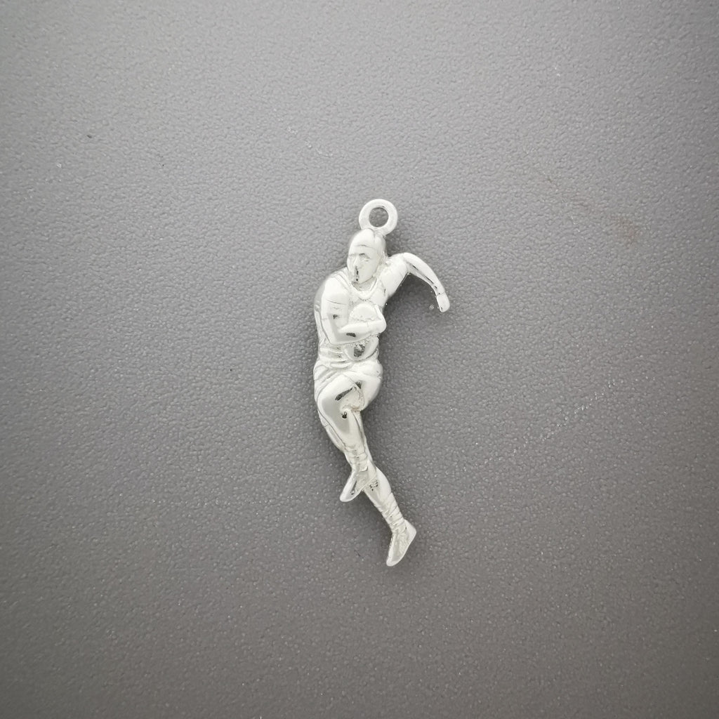 Ръгби – Мъжки спортен медальон от сребро 925 в класическо сребро – Ръчно изработено спортно бижу – Идеален подарък за мъж, фен на ръгбито – SSJ