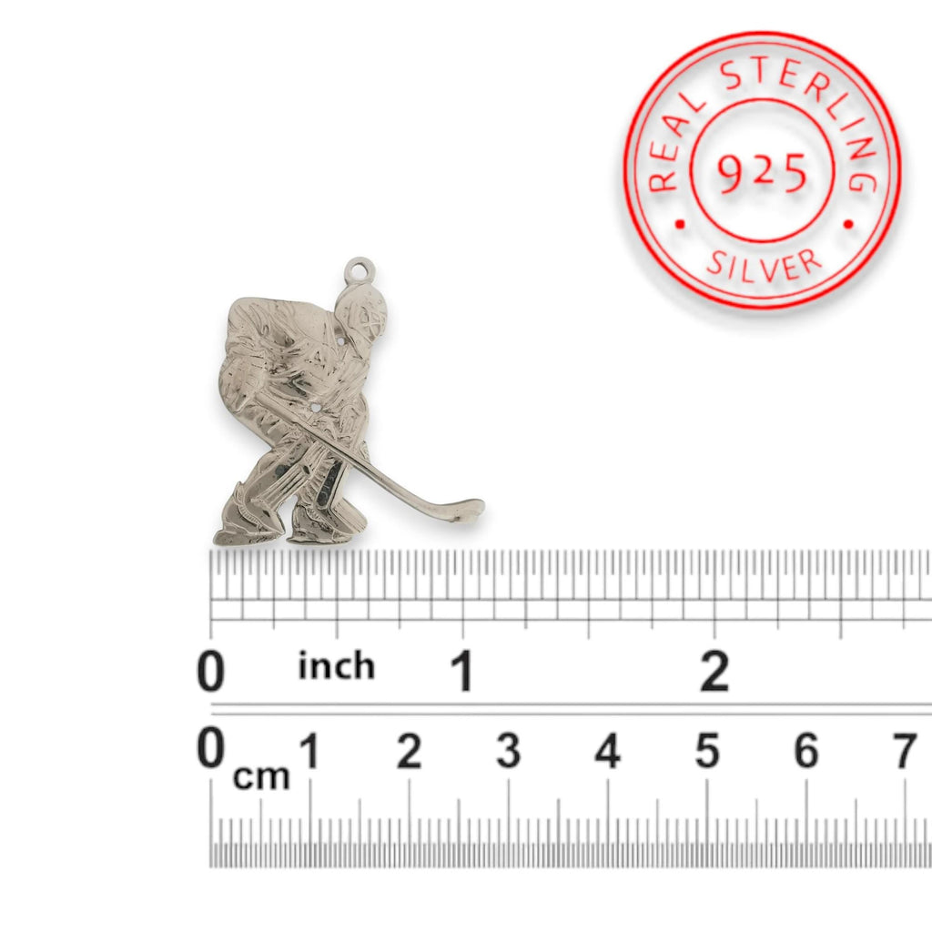 Хокеист (вратар) – Мъжки спортен медальон от сребро 925 с класическо покритие – Ръчно изработено спортно бижу – Идеален подарък за мъж, фен на хокея – SSJ