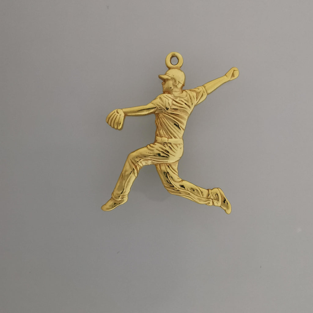 Бейзбол – Мъжки спортен медальон за бейзболист питчър от сребро 925 с позлатено покритие – Ръчно изработено бижу талисман – Идеален подарък за спортисти, треньори и фенове – SSJ