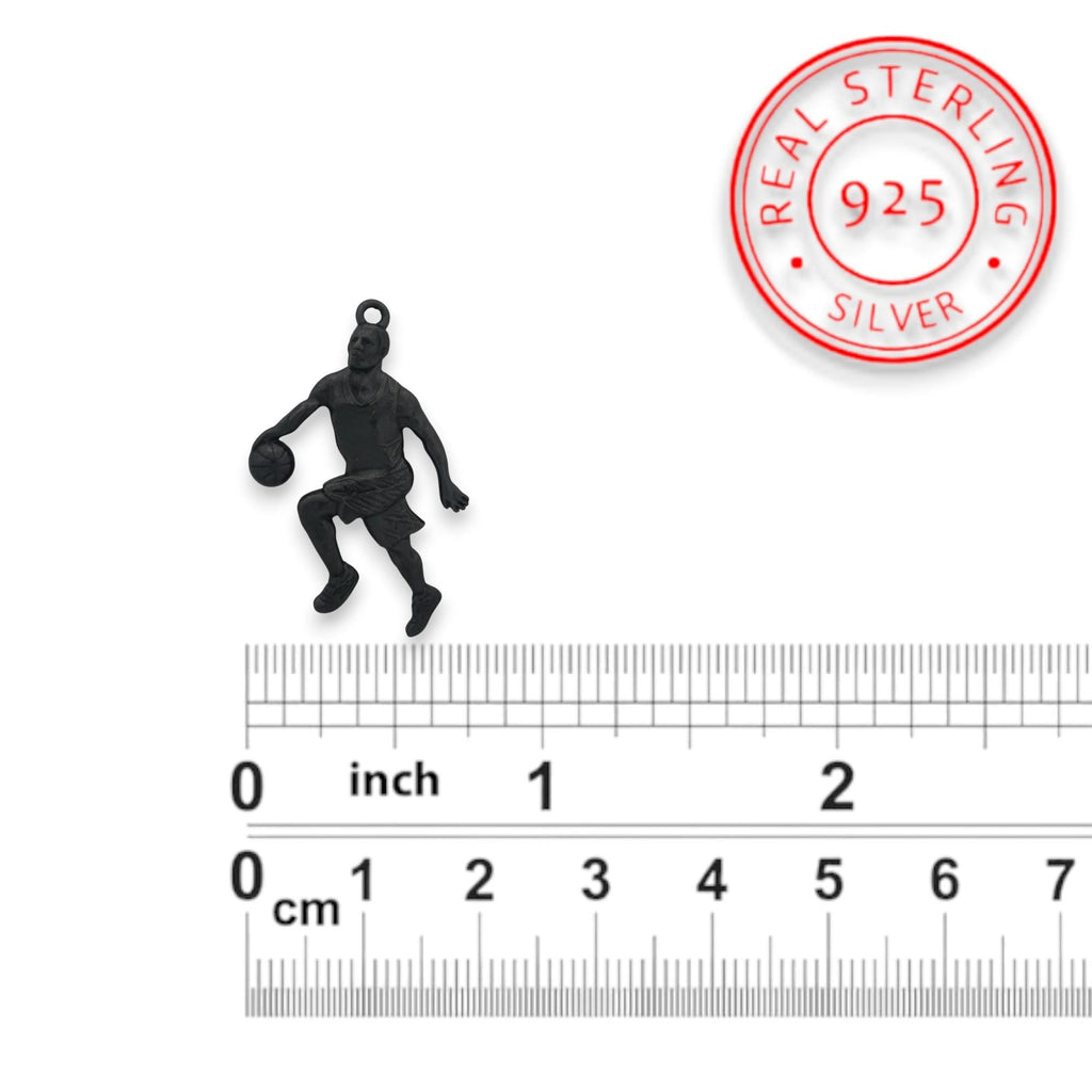 Баскетбол – Мъжки спортен медальон от сребро 925 с оксидирано покритие – Ръчно изработено бижу талисман за баскетболисти и фенове – Идеален подарък за спортист, треньор или почитател – SSJ