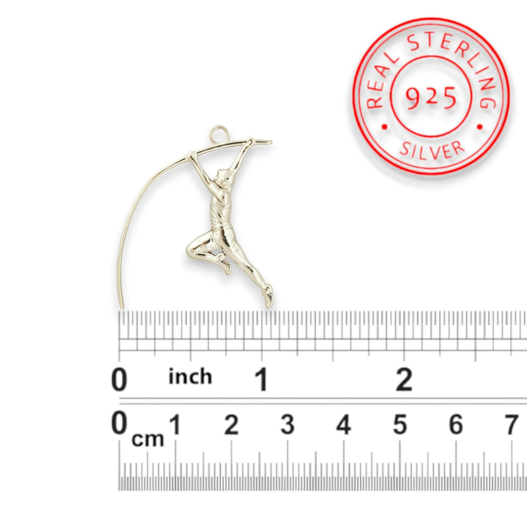 Овчарски скок – Мъжки спортен медальон от сребро 925 в класическо сребро – Ръчно изработено спортно бижу – Идеален подарък за мъж, фен на леката атлетика – SSJ