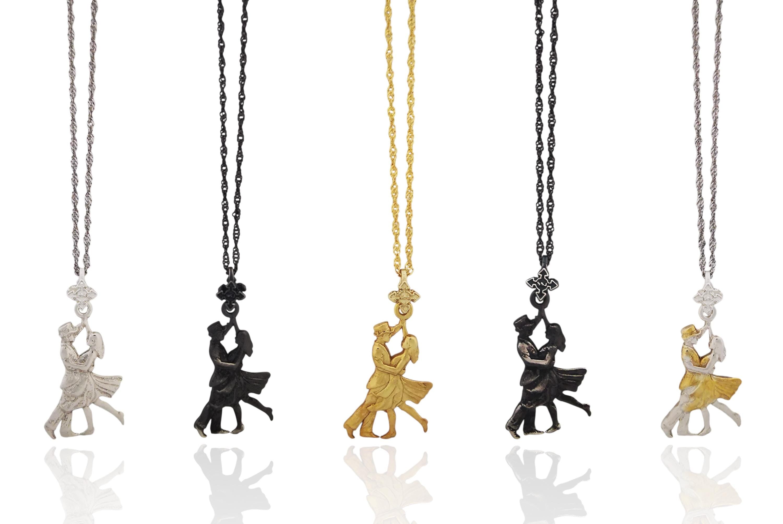 Латино танци – Унисекс спортен медальон от сребро 925 с позлатено покритие – Ръчно изработено спортно бижу – Идеален подарък за жена, фенка на спортните танци – SSJ