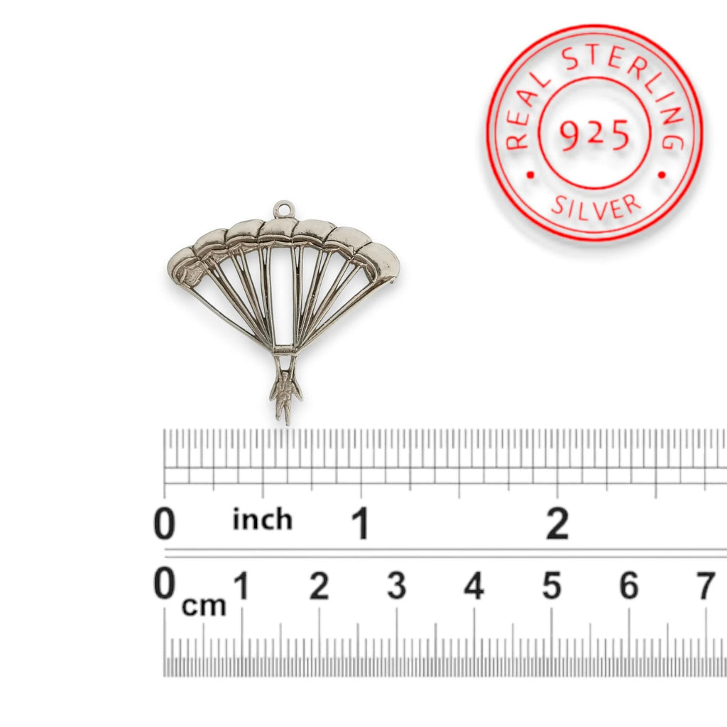 Парашутизъм (Скайдайвинг) – Унисекс спортен медальон от сребро 925 в класическо сребро – Ръчно изработено спортно бижу – Идеален подарък за фен на екстремните спортове – SSJ