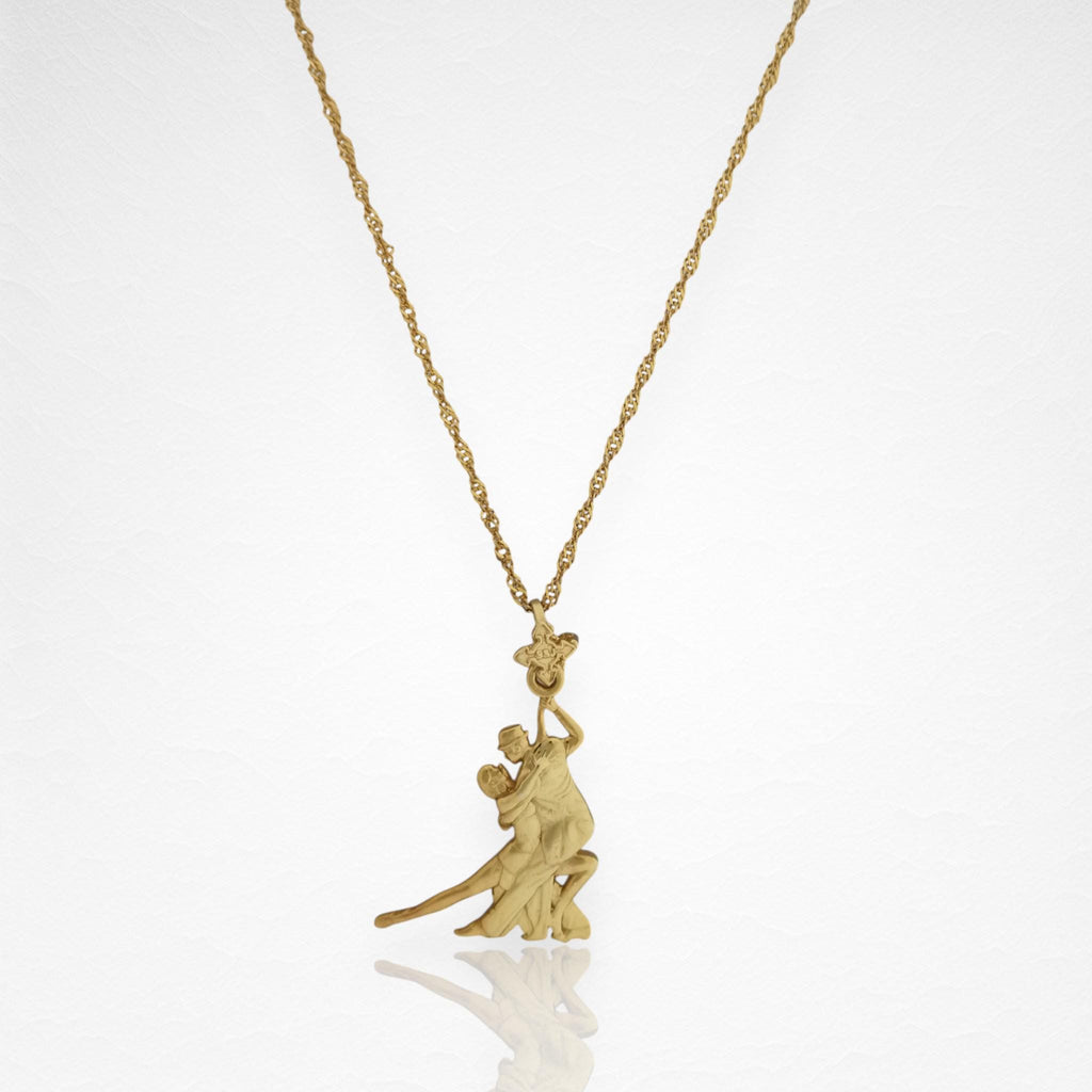 Аржентинско танго – Унисекс спортен медальон от сребро 925 с позлатено покритие – Ръчно изработено спортно бижу – Идеален подарък за жена, фенка на спортните танци – SSJ