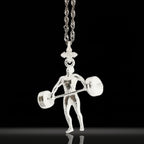 Вдигане на тежести – Мъжки спортен медальон от сребро 925 в класическо сребро – Ръчно изработено спортно бижу – Идеален подарък за мъж, фен на силовите спортове – SSJ